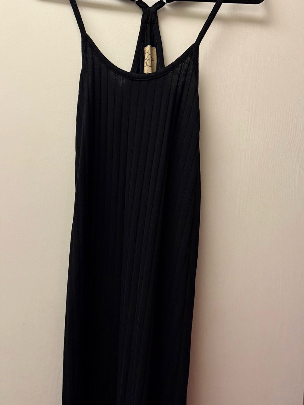 Chaser Black Ribbed High-Low Slip Dress with Racerback